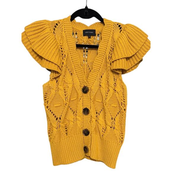 Driftwood Poppi Cap Sleeve Cardigan Mustard Yellow Sweater Small Eyelet - Picture 2 of 6